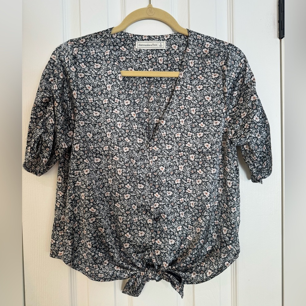 Abercrombie and Fitch Satin Floral Tie Shirt
